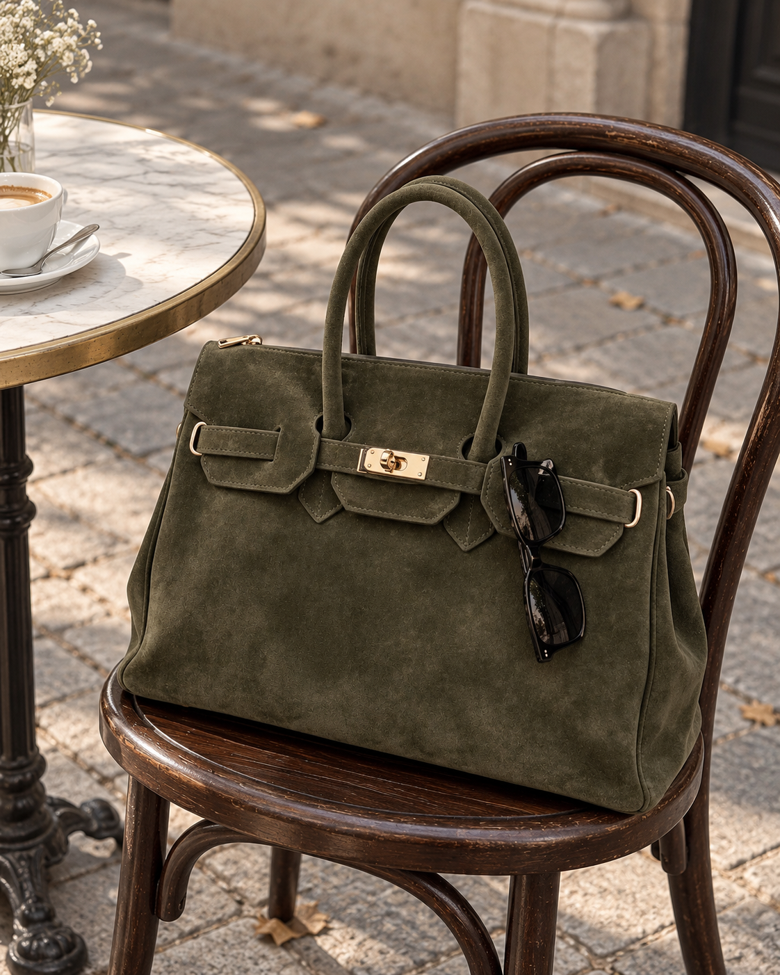 Monica Olive Green Natural Suede Handbag