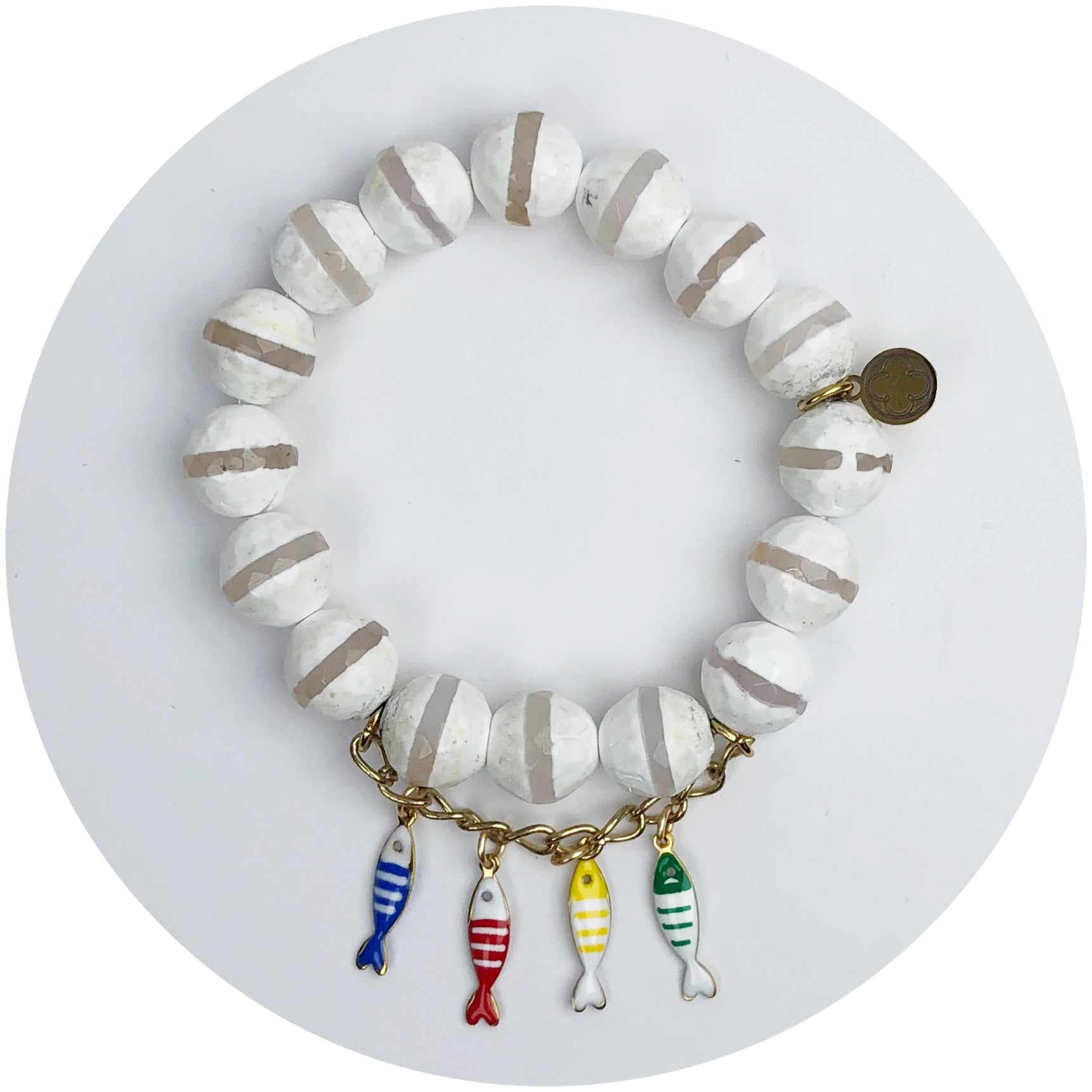 Tibetan white Zebra Agate with Multicolor Sardine Pendants