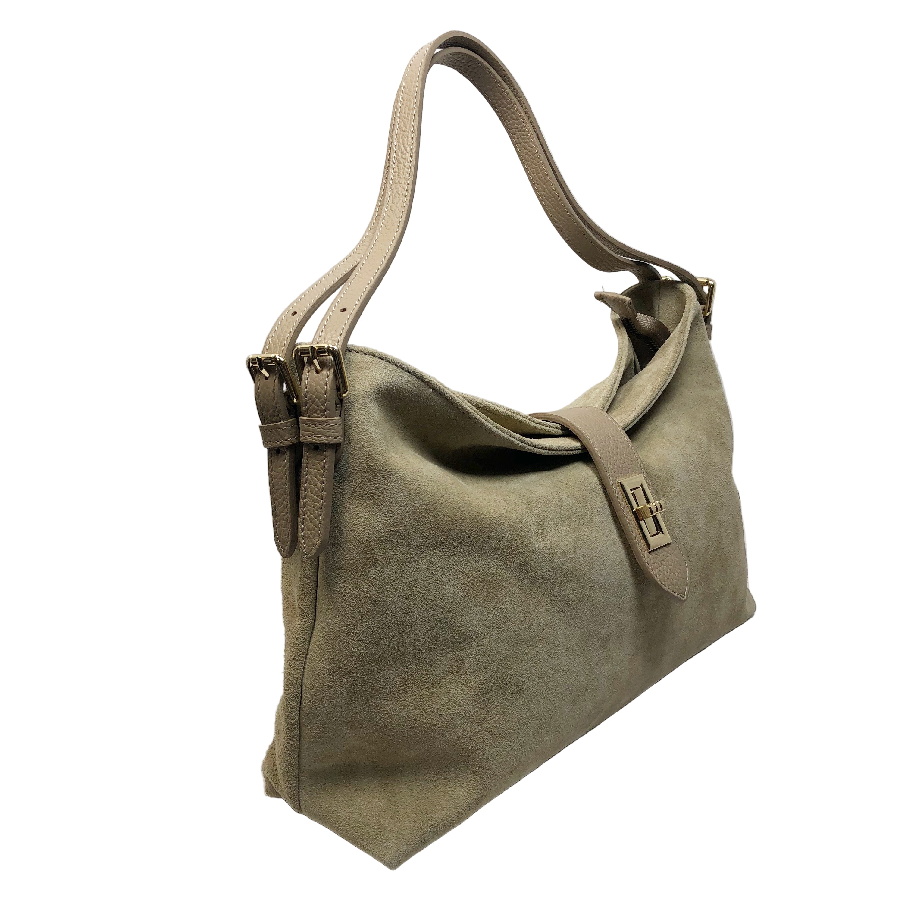 Sarina Taupe Suede Shoulder Bag