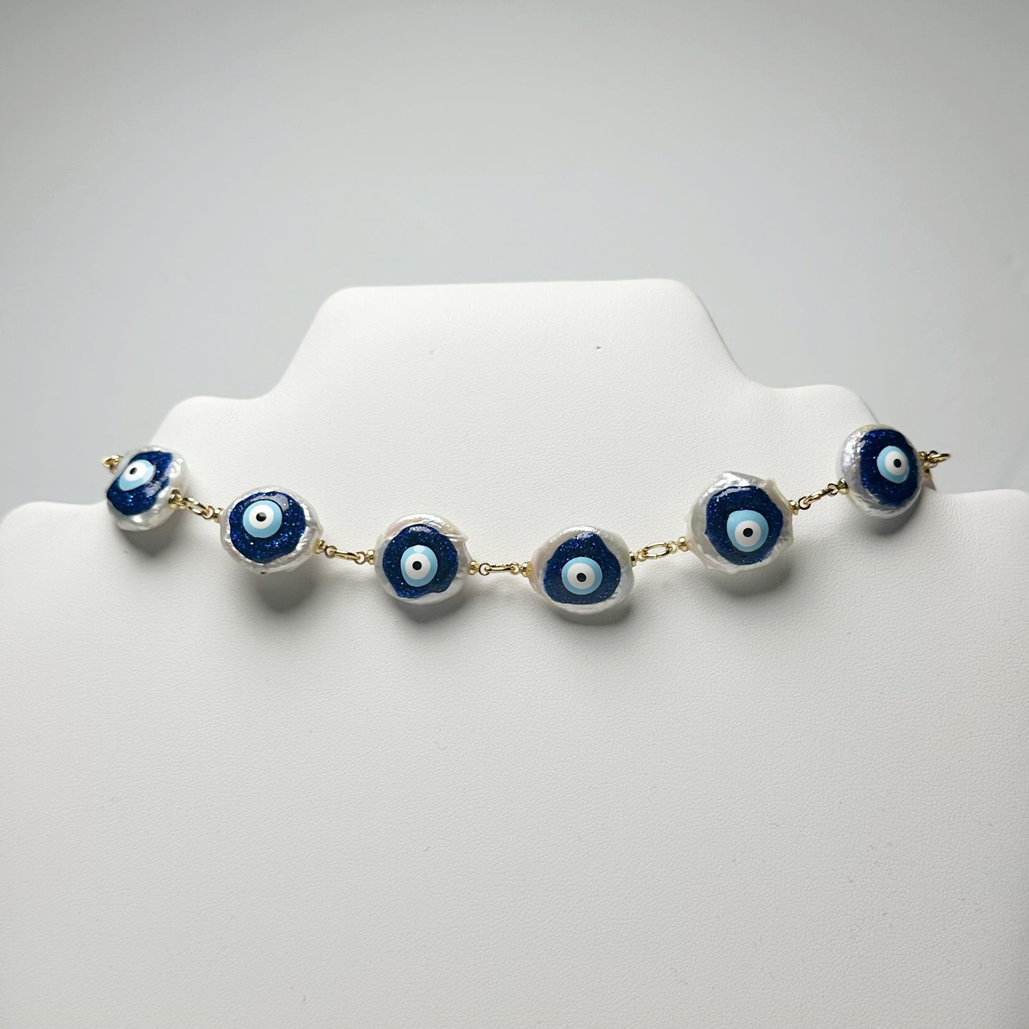 Pearl Evil Eye Connector Necklace