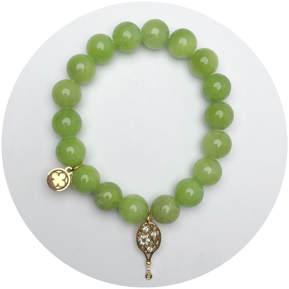 Lime Green Jade with Gold Pavé Tennis Racket