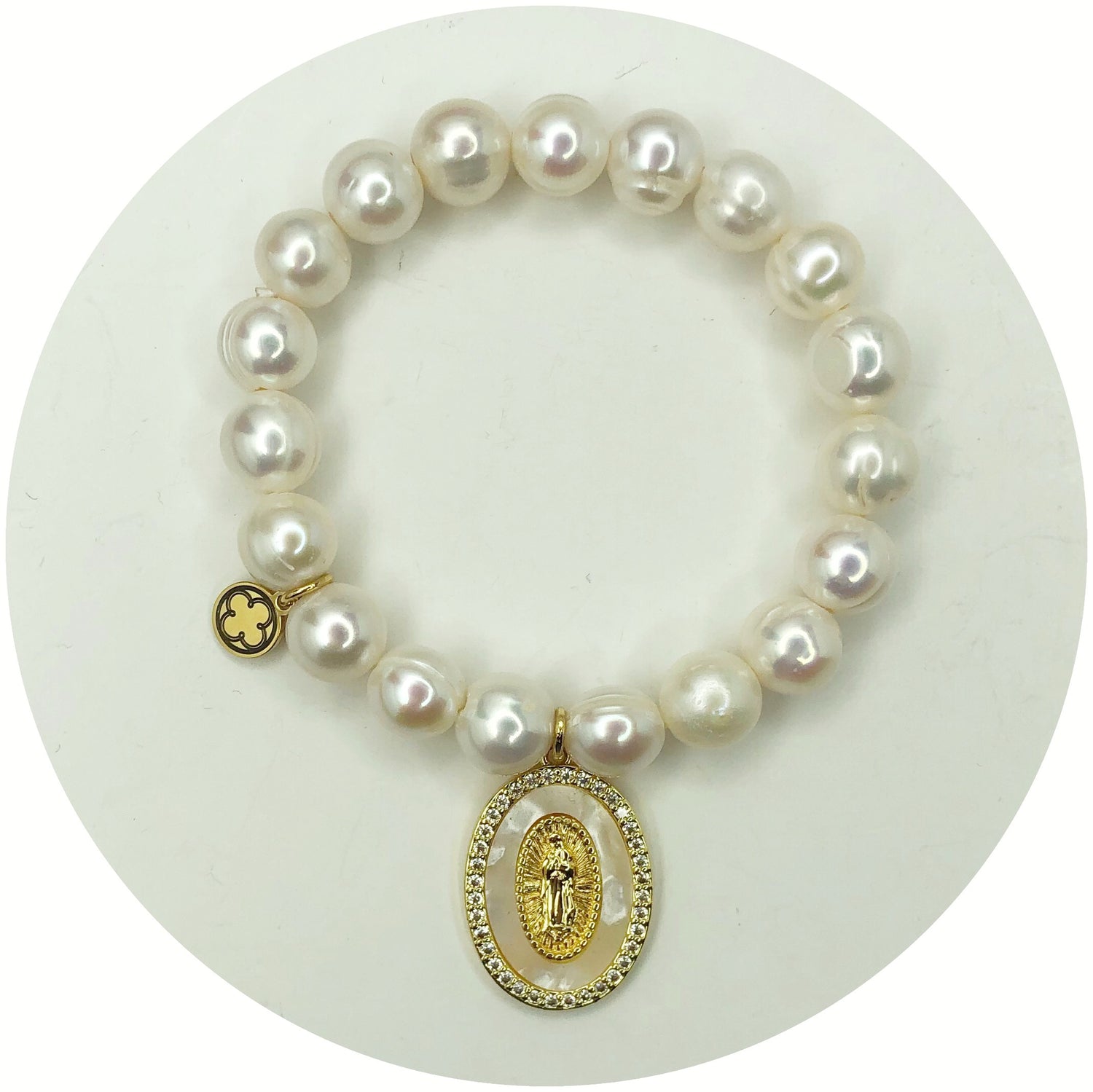 Freshwater Pearls with Mother of Pearl Oval Blessed Mother Pendant