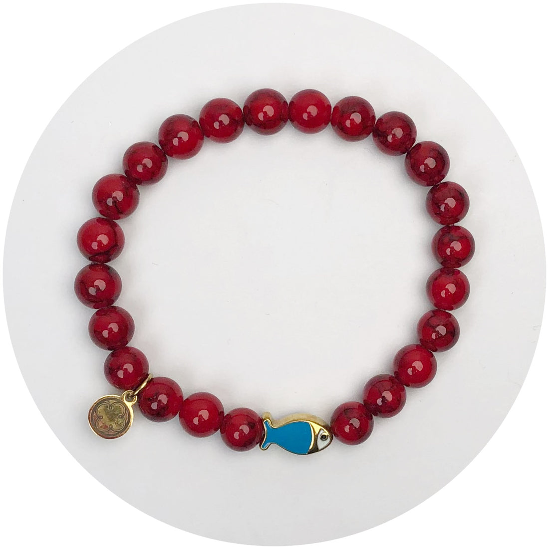 Mens Red Howlite with Enamel Fish Accent