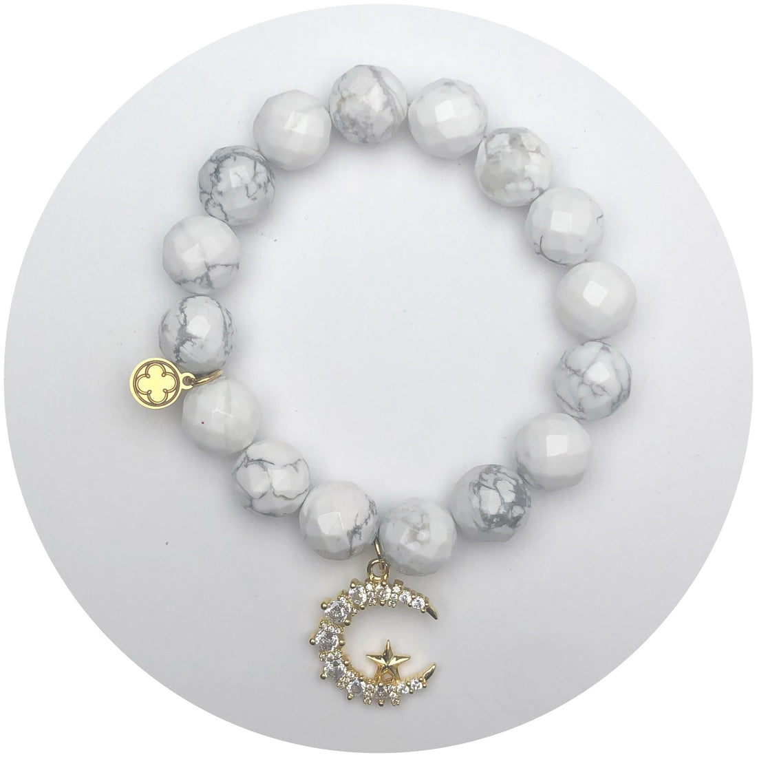 White Howlite with Pavé Crescent Moon &amp; Star Pendant