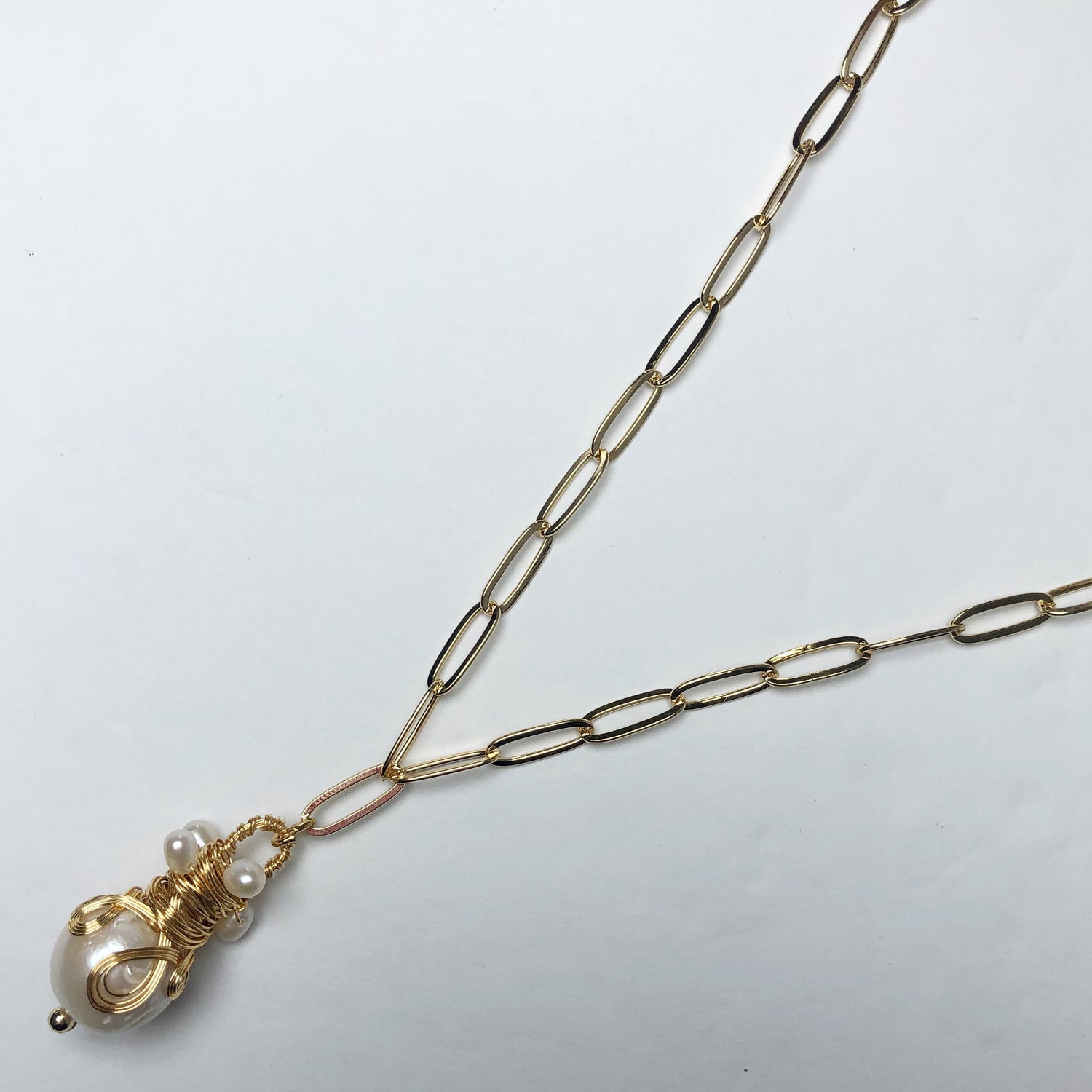 Wrapped Pearl Drop Necklace