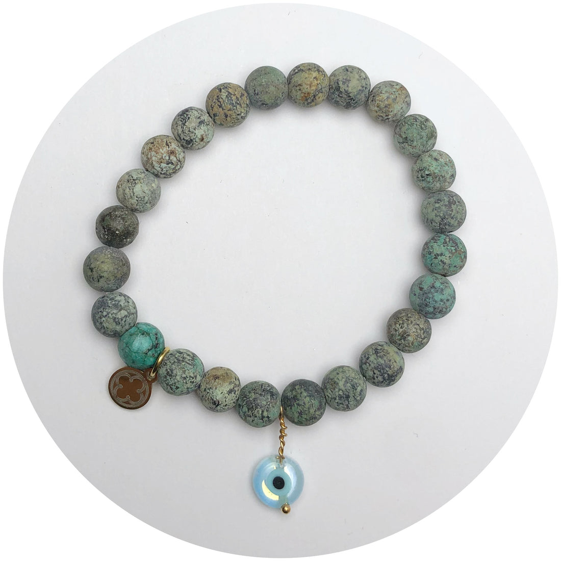 Matte African Jasper with Blue Iridescent Evil Eye Pendant