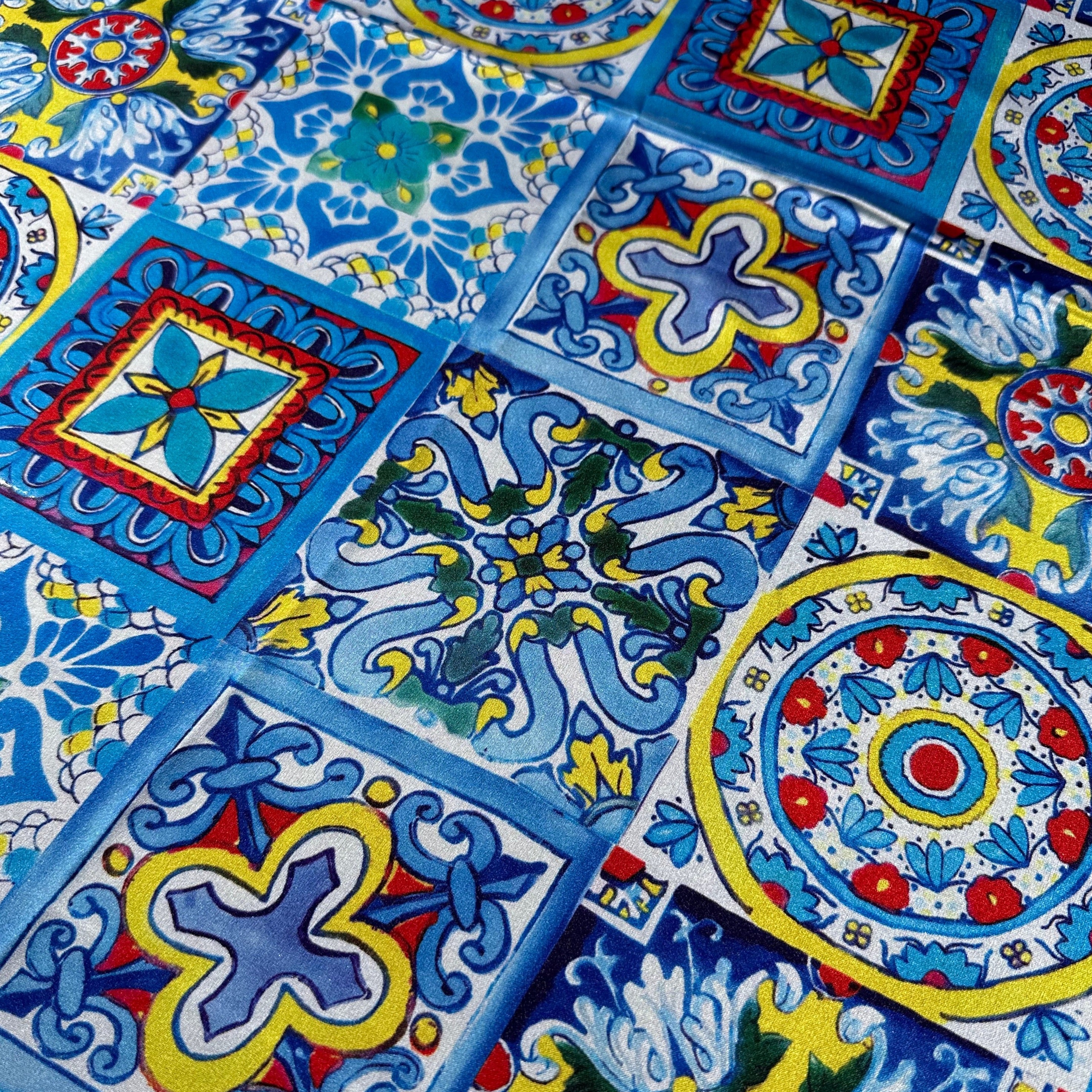 スカーフ MAIOLICA PRINT SCARF Blue Maiolica Print Foulard – Oriana Lamarca Designs
