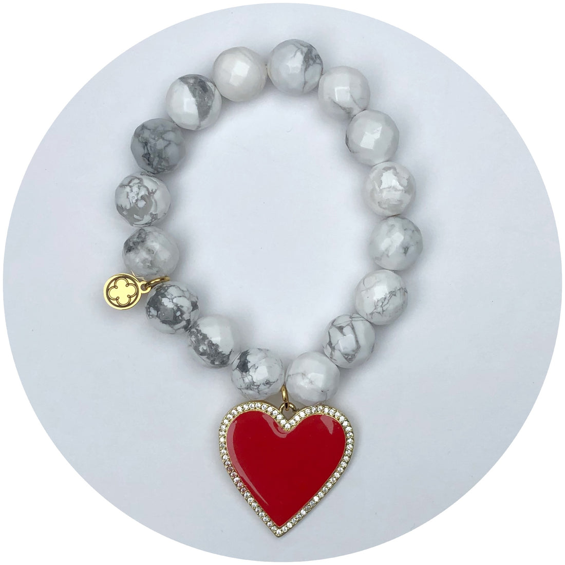 Phantom White Agate with Pavé Red Heart Pendant