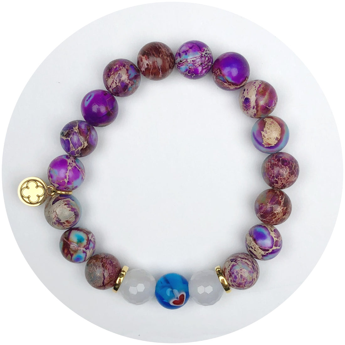 Imperial Mulberry with Mixed Sky Heart and Gold Spacers