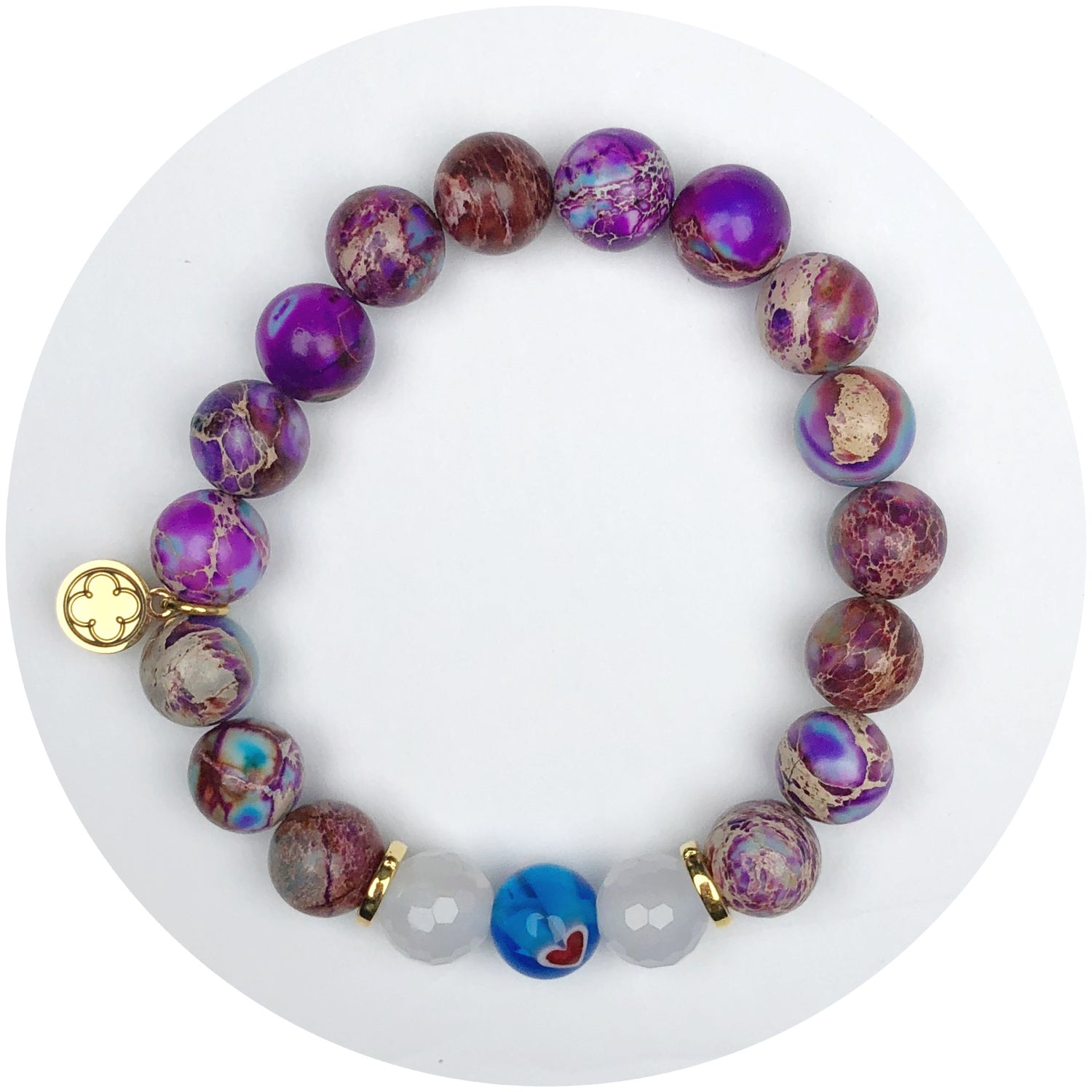Imperial Mulberry with Mixed Sky Heart and Gold Spacers