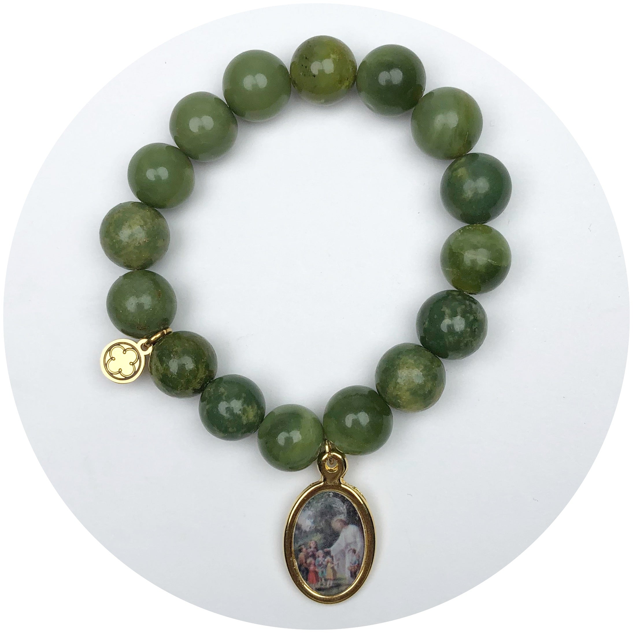 Dark Olive Jade with Guardian Angel Pendant