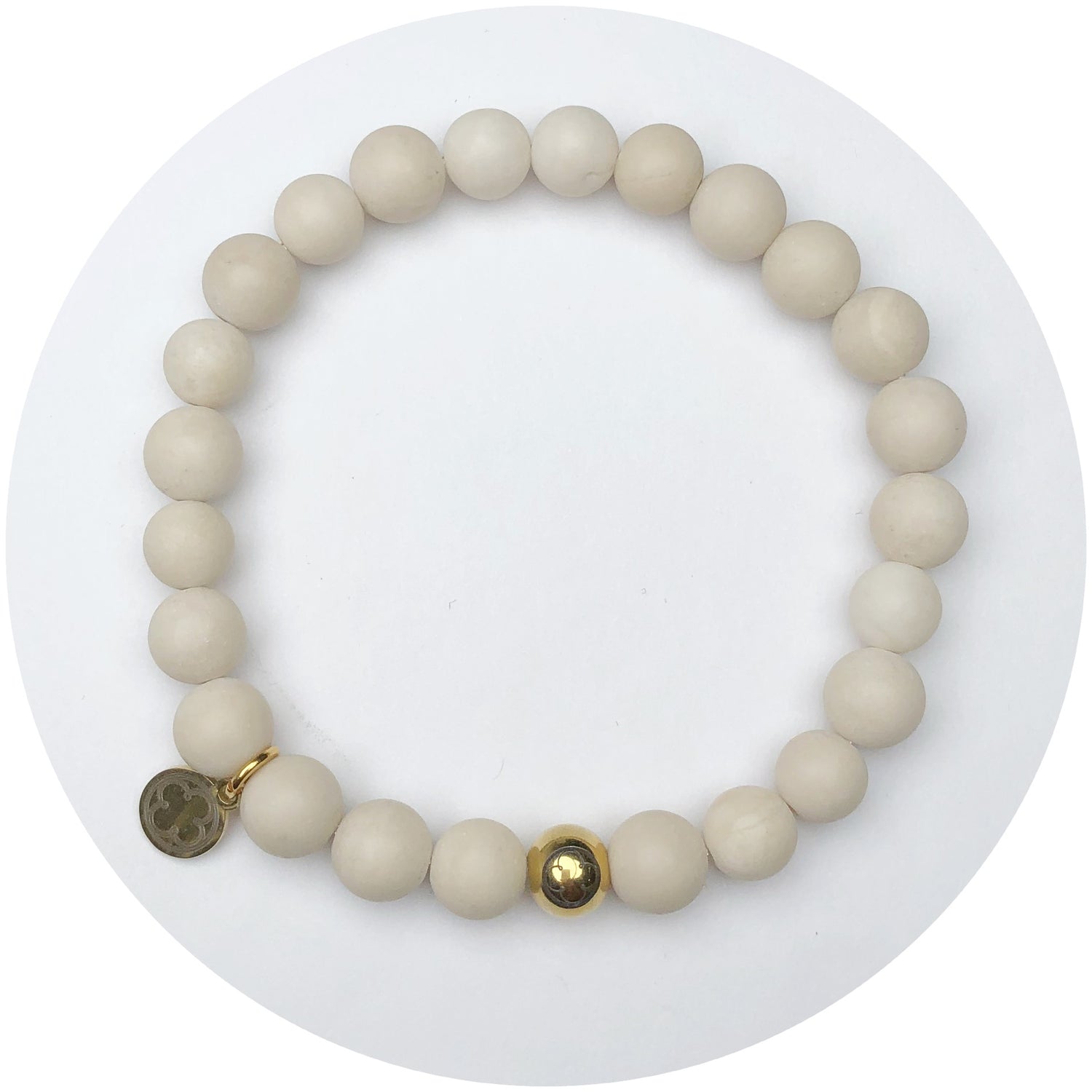 Mens Matte Beige Riverstone with Gold Accent