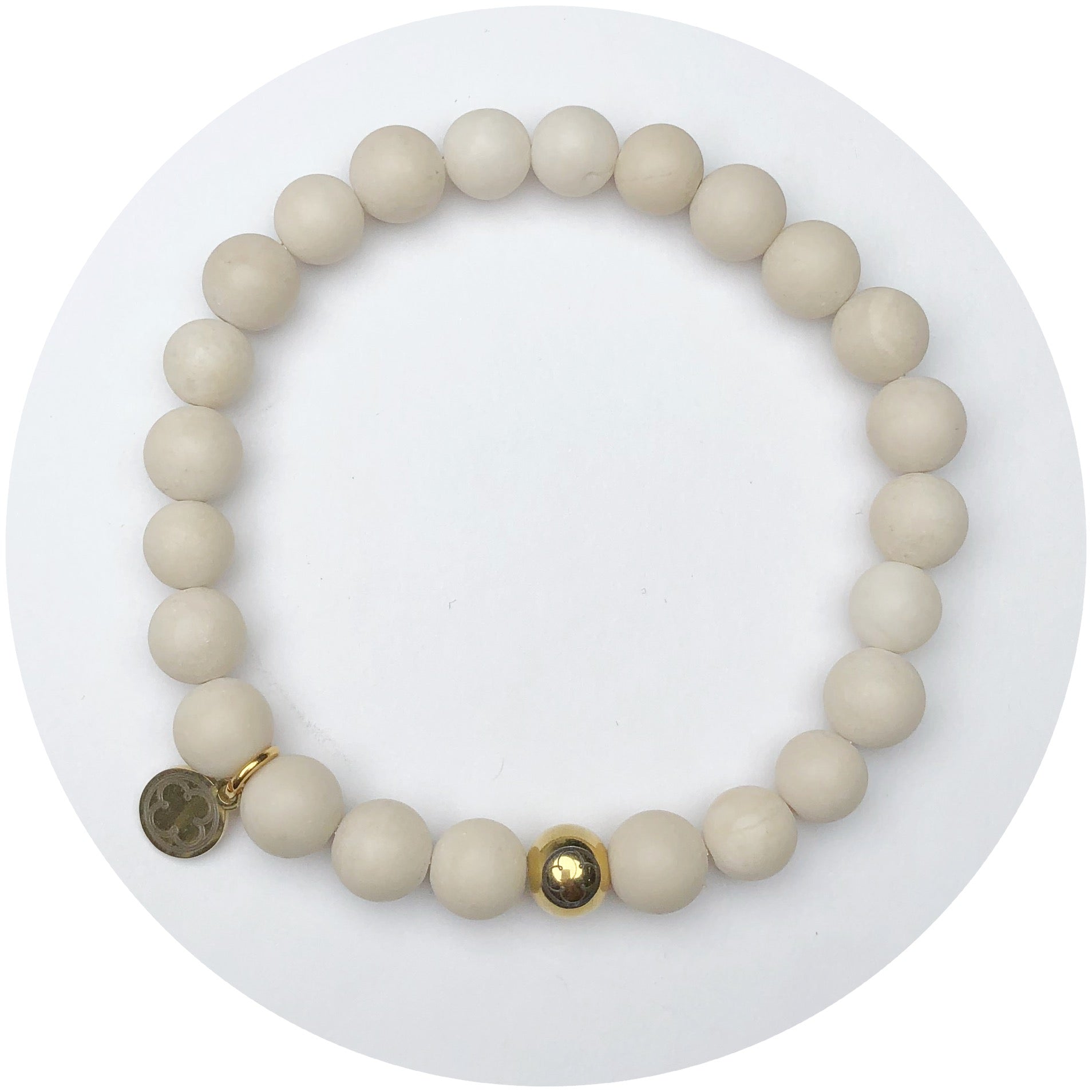 Mens Matte Beige Riverstone with Gold Accent