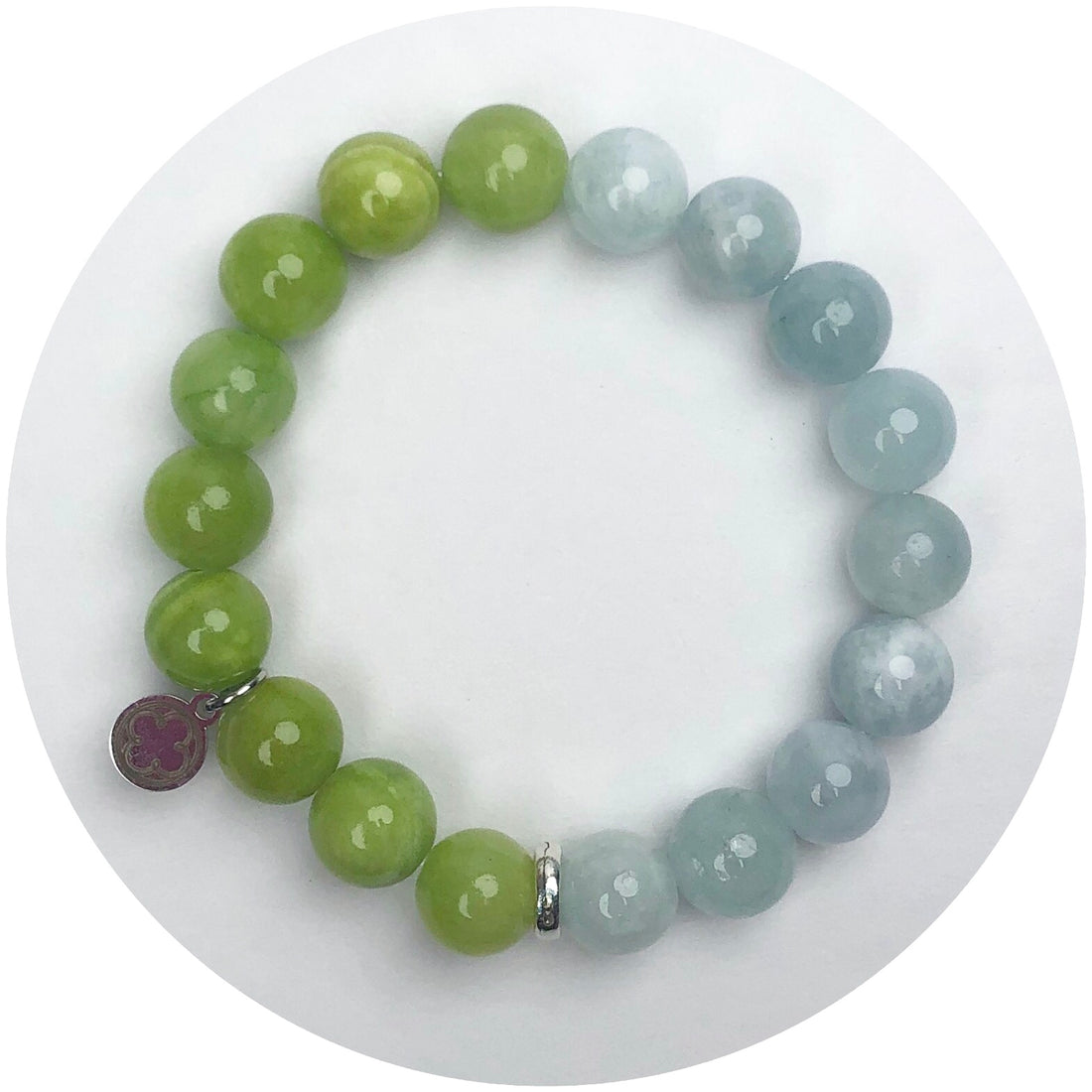 Green Pear Jade and Frosty Blue Jade with Silver Spacer
