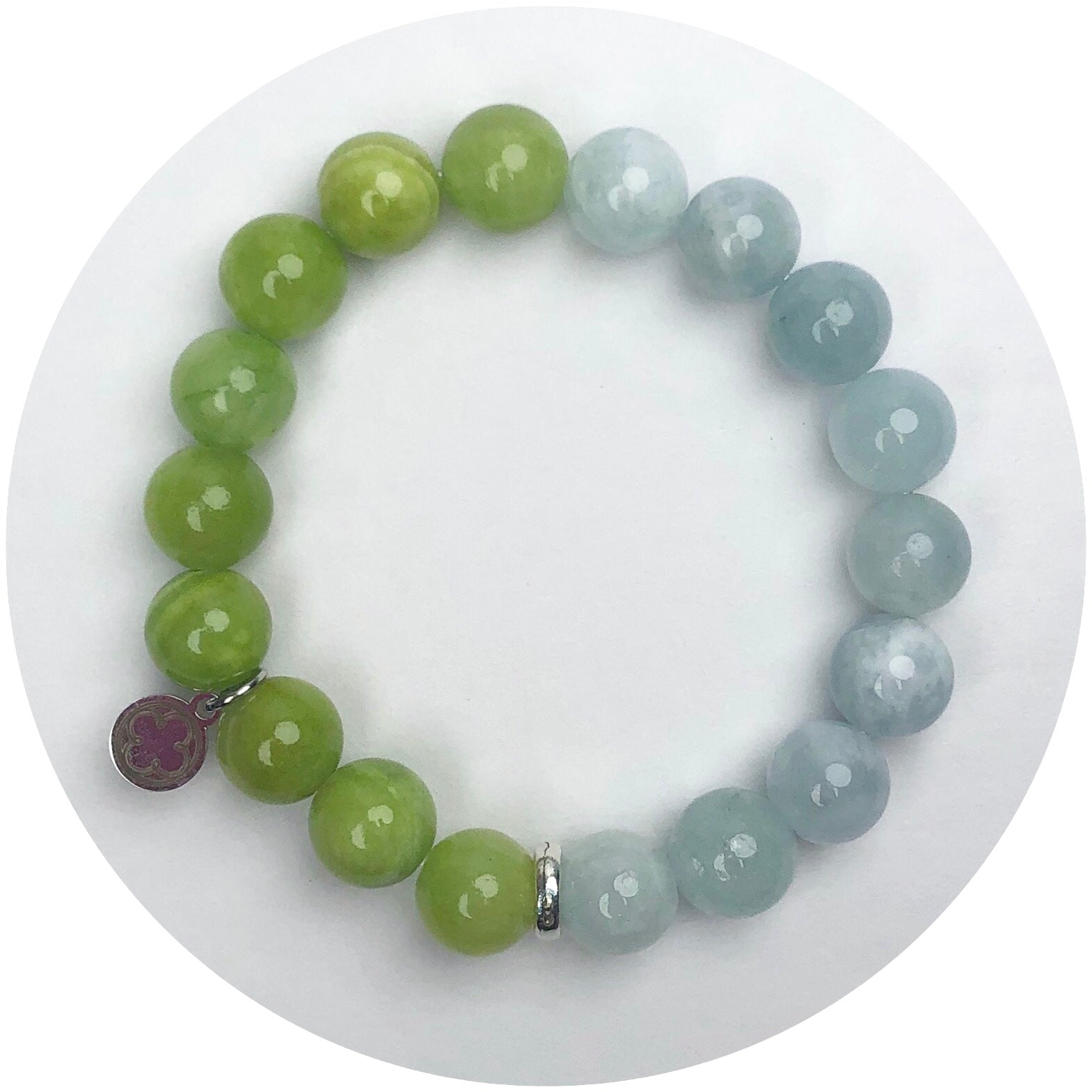 Green Pear Jade and Frosty Blue Jade with Silver Spacer