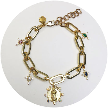 Rainbow Pavé Blessed Mother Medallion Bracelet