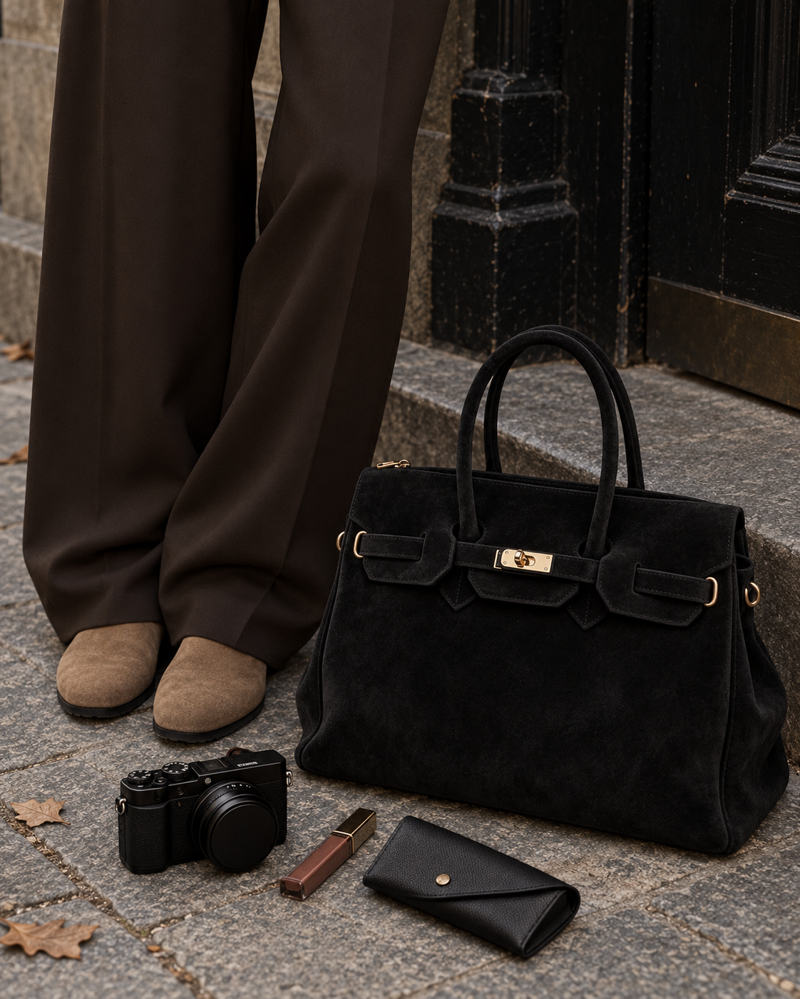 Monica Black Natural Suede Handbag