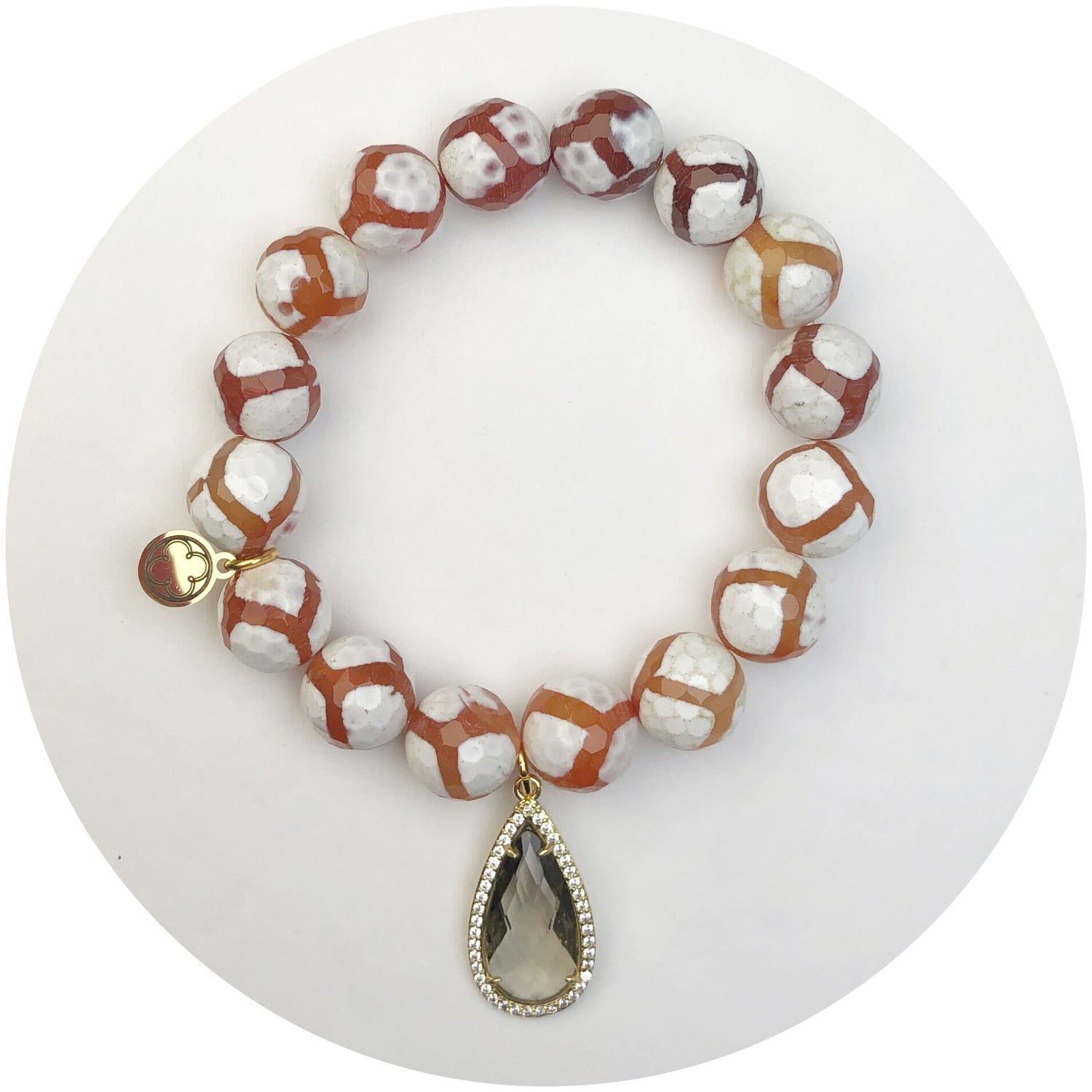 Tibetan Brown Giraffe Agate with Pavé Topaz Crystal Point Pendant