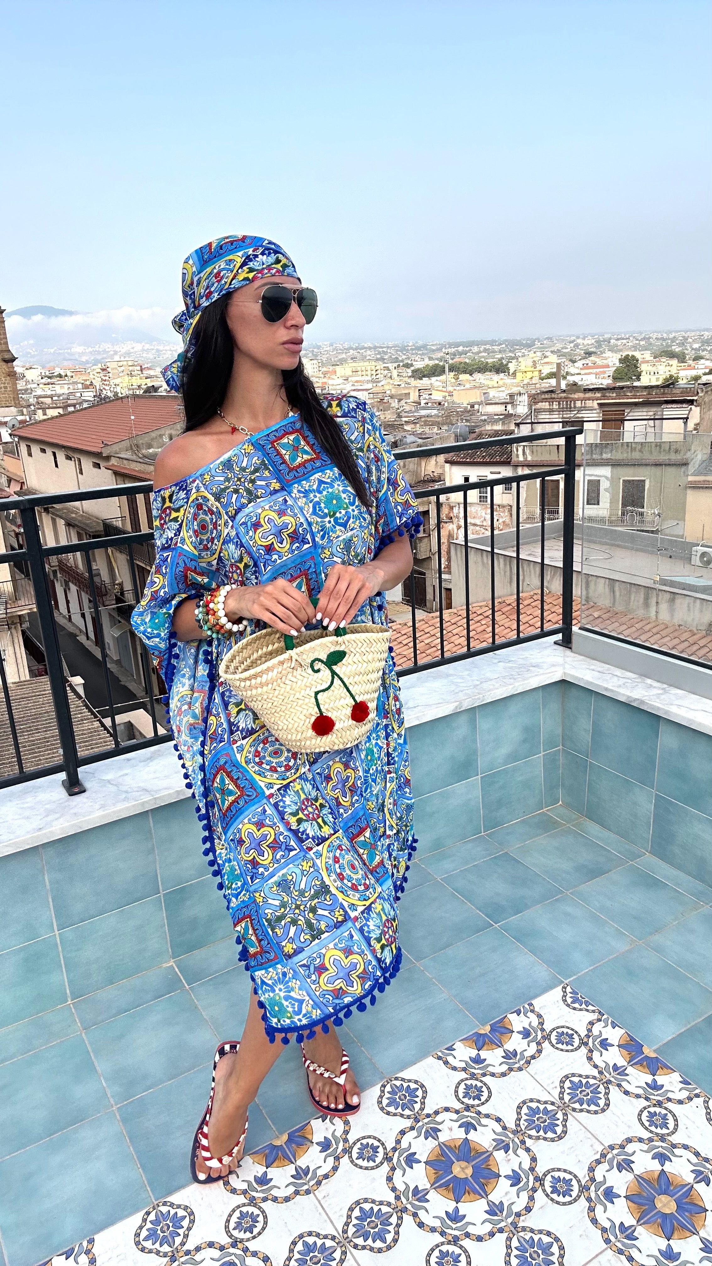 Blue Maiolica Foulard Dress - My Sicilian Love Affair