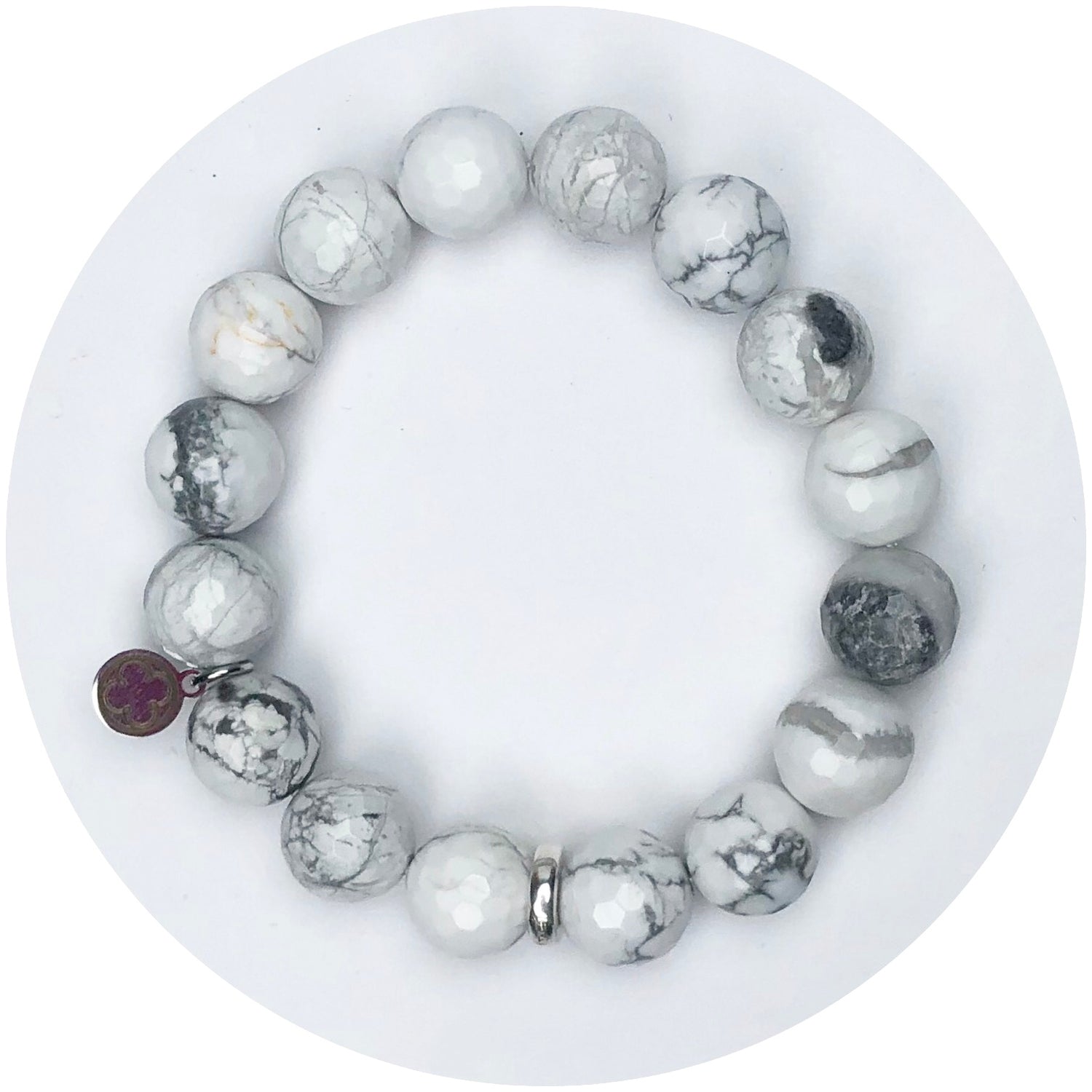 White Veined Agate with Silver Spacer