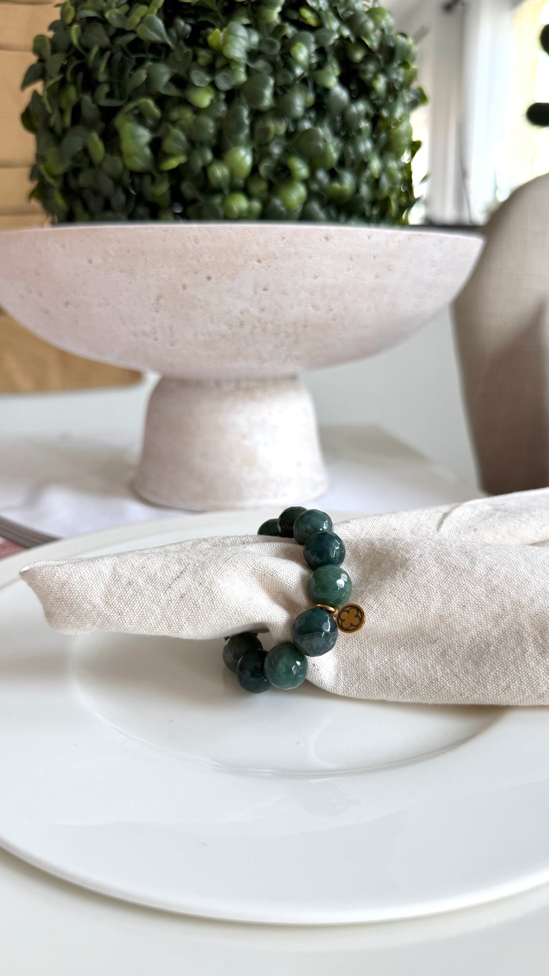 Moss Green Agate Napkin Rings - Set of 4