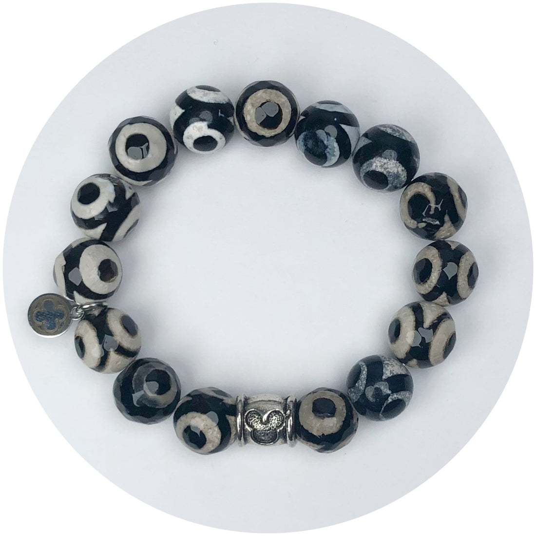 Midnight Eye Agate with Silver Mickey Mouse Accent