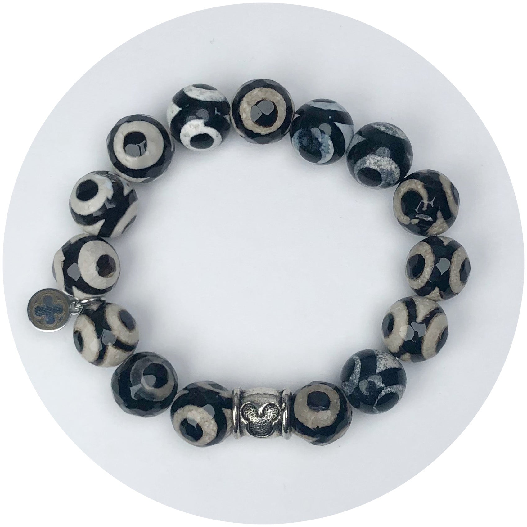 Midnight Eye Agate with Silver Mickey Mouse Accent