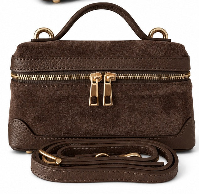 Frankie Chocolate Brown Suede Handbag