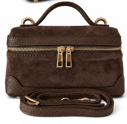 Frankie Chocolate Brown Suede Handbag