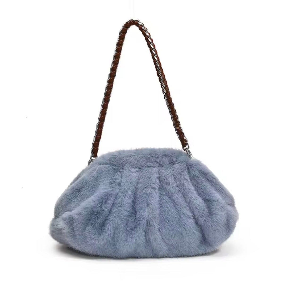 La Nuvola Serenity Blue Faux Mink Bag