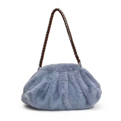 La Nuvola Serenity Blue Faux Mink Bag