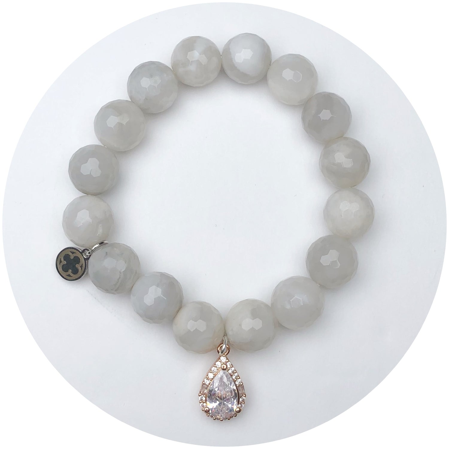 Milky Cloud Agate with Pavé Rose Gold Teardrop Pendant