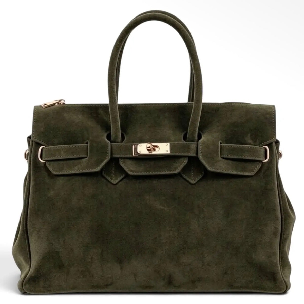 Monica Olive Green Natural Suede Handbag