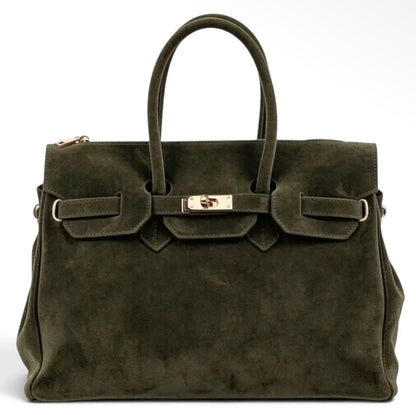 Monica Olive Green Natural Suede Handbag