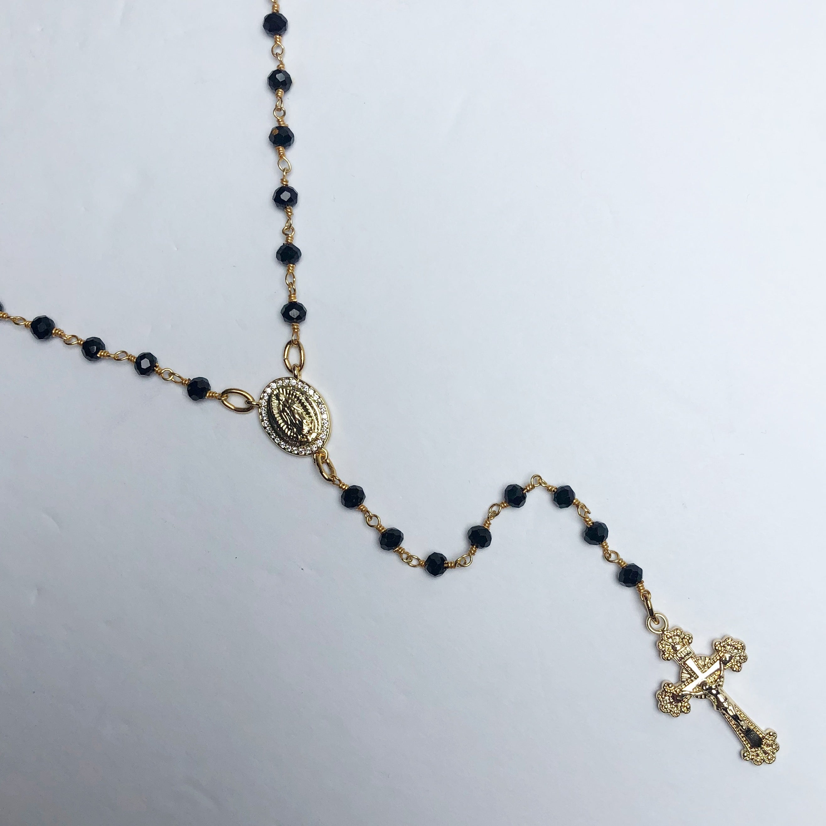 Black Onyx Beaded Rosary Necklace