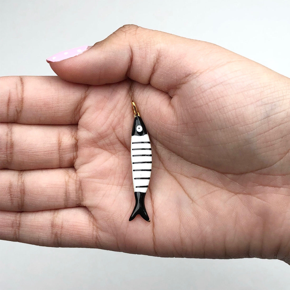Black Striped Enamel Sardine Pendant