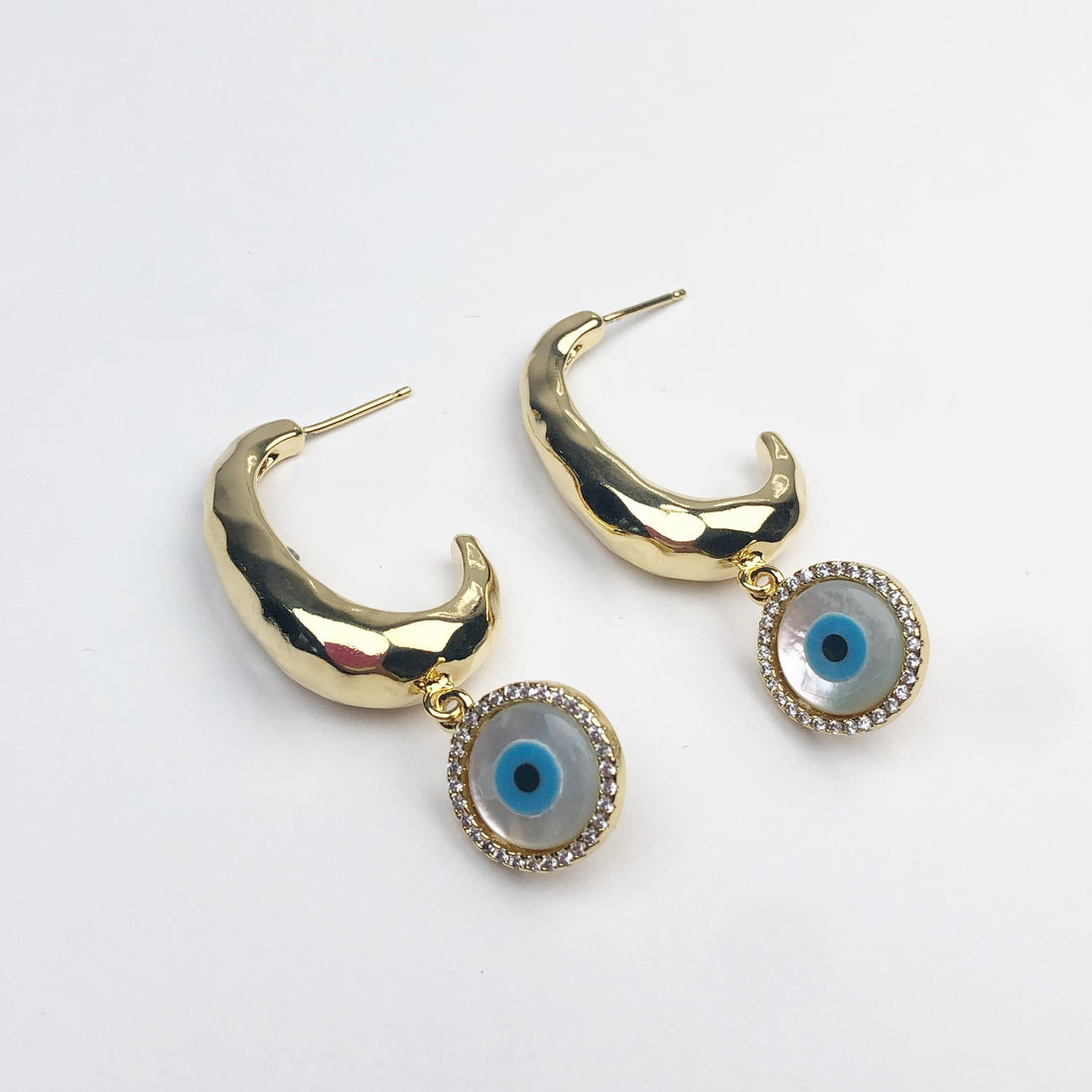 Mykonos Mother of Pearl Evil Eye Hoops