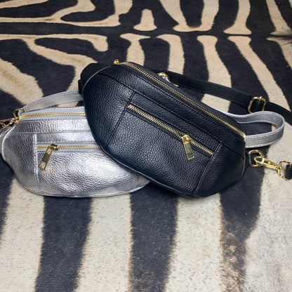 Bridget Silver Leather Crossbody Bag