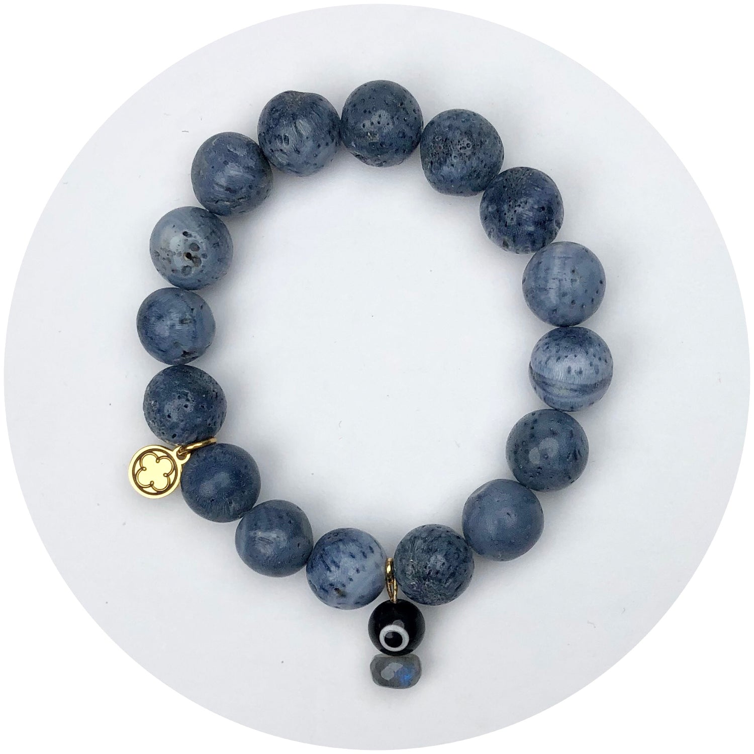 Blue Coral With Black Evil Eye Pendant