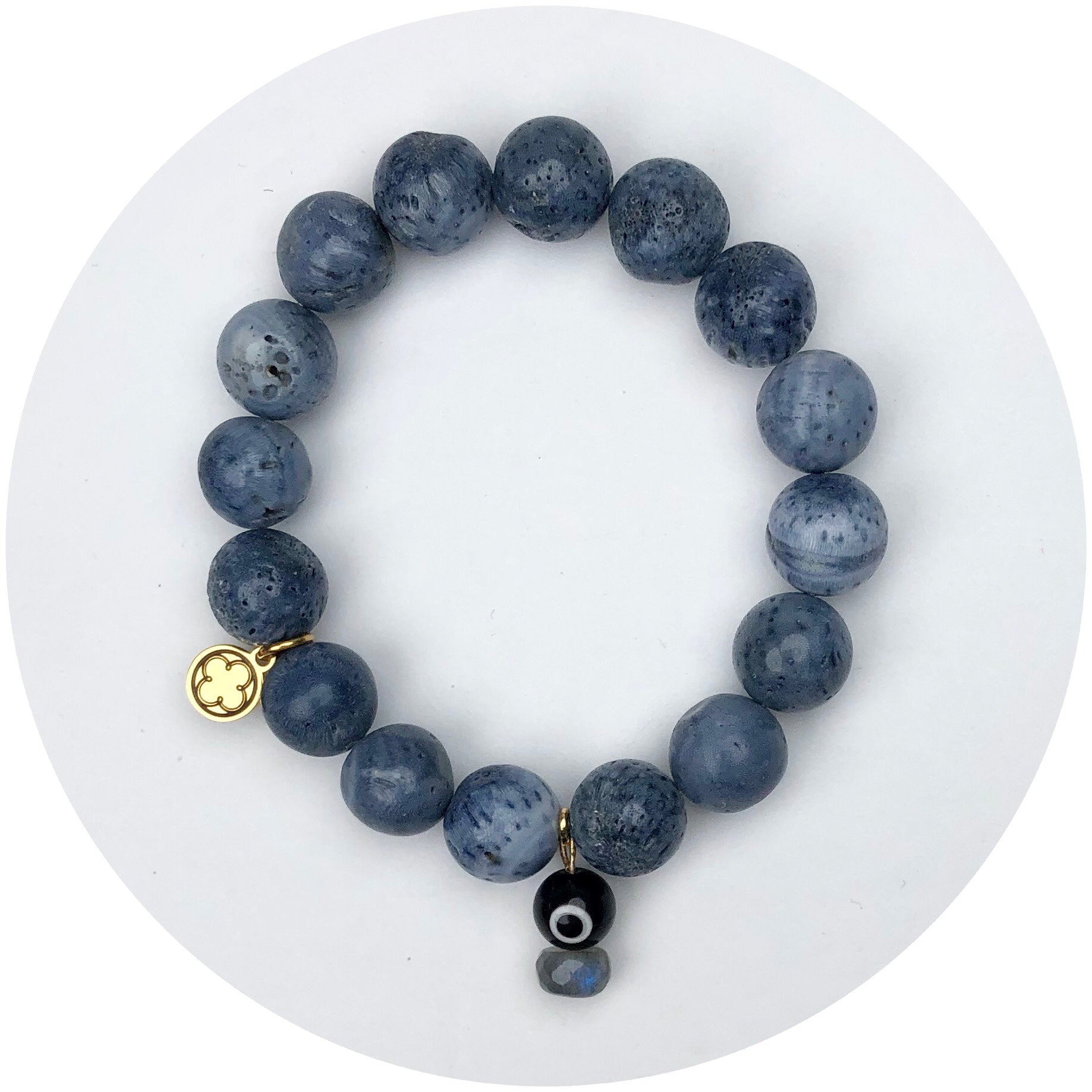 Blue Coral With Black Evil Eye Pendant