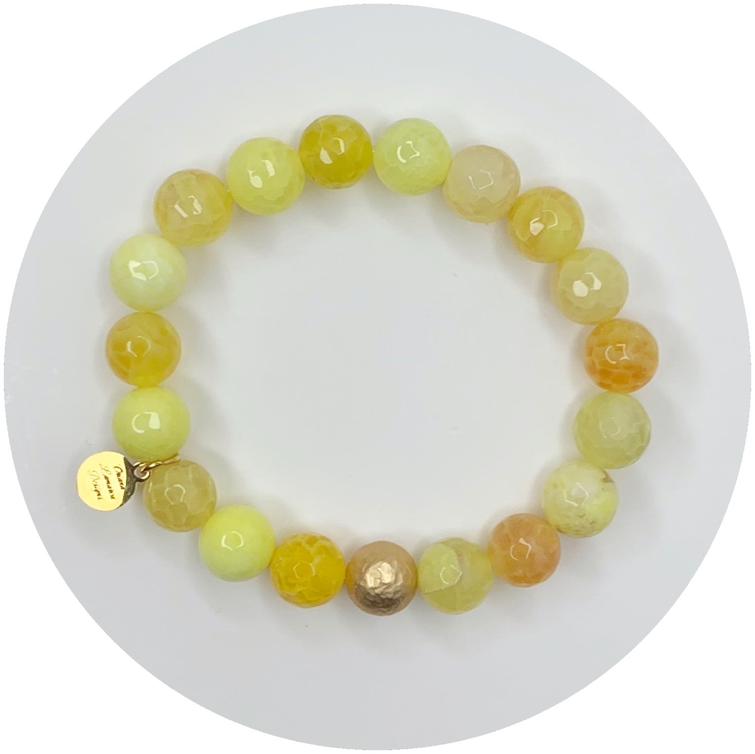 Yellow Agate with Hammered Gold Accent