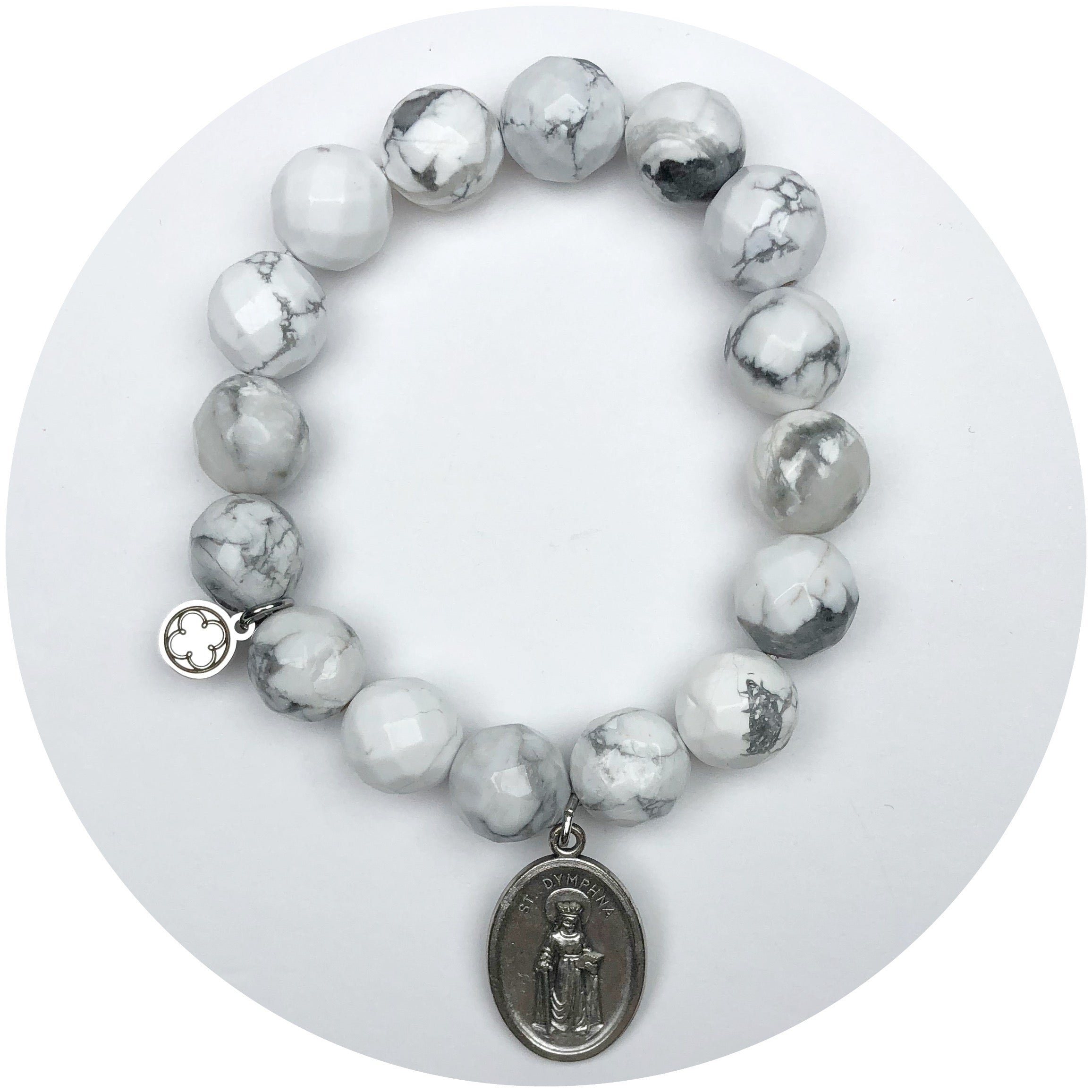 Frosted Marble Agate with Saint Dymphna Pendant