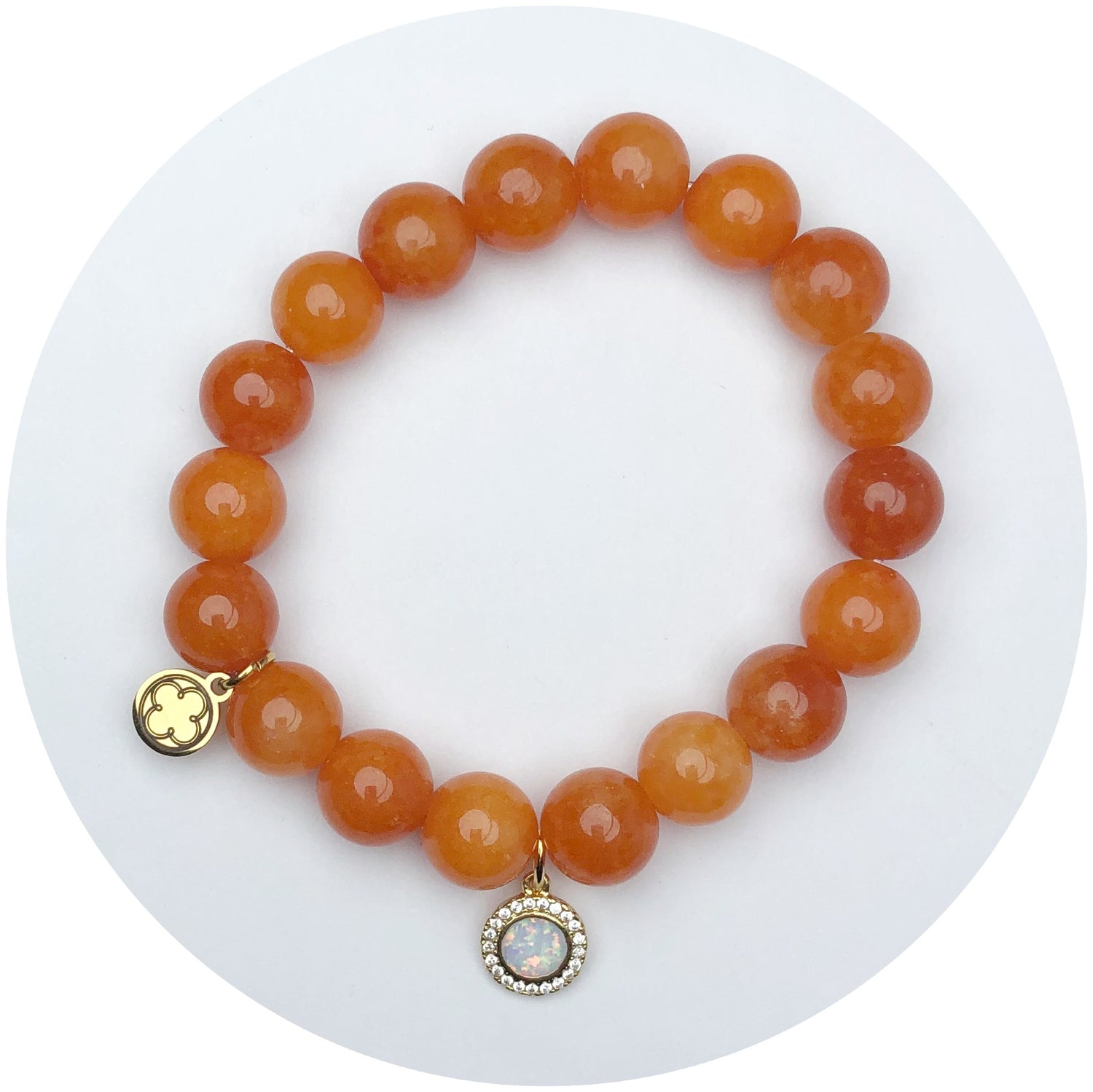 Orange Jade with Pavé Opal Round Pendant