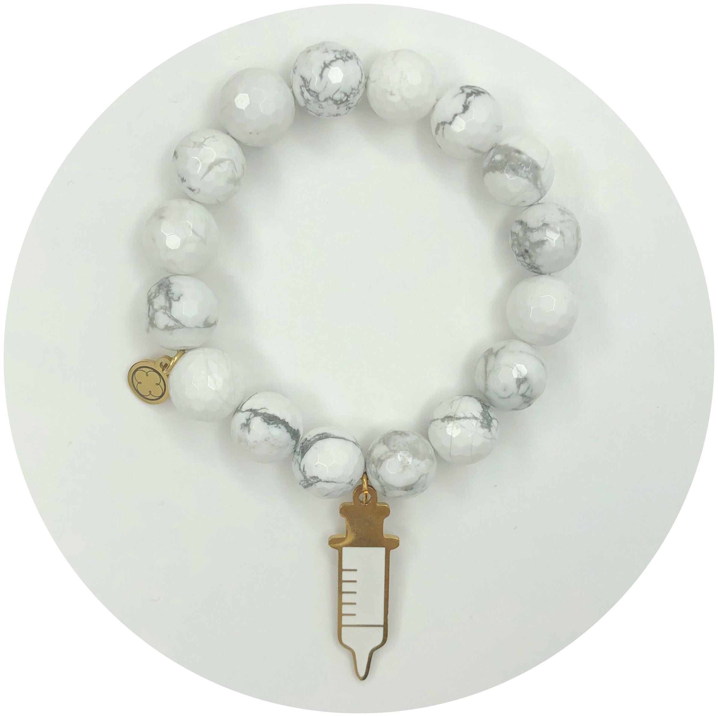 White Howlite with Enamel Syringe Pendant