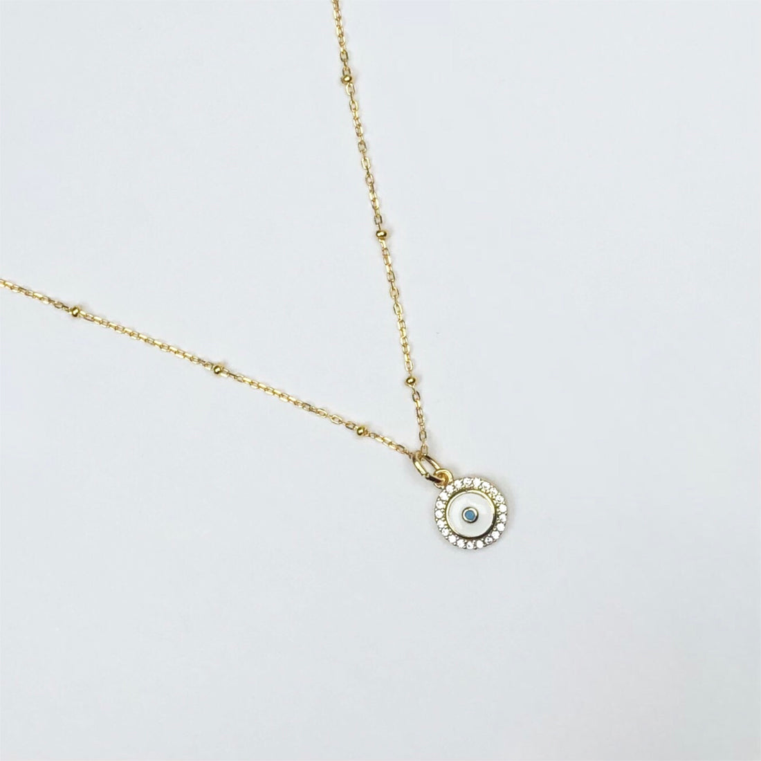 White Enamel Pavé Mini Evil Eye Necklace