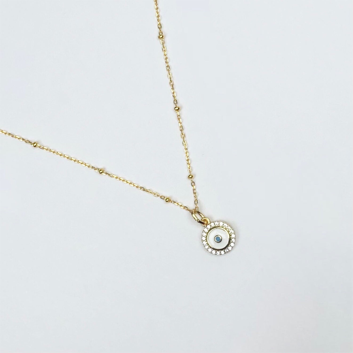White Enamel Pavé Mini Evil Eye Necklace