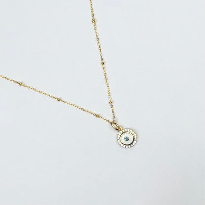 White Enamel Pavé Mini Evil Eye Necklace