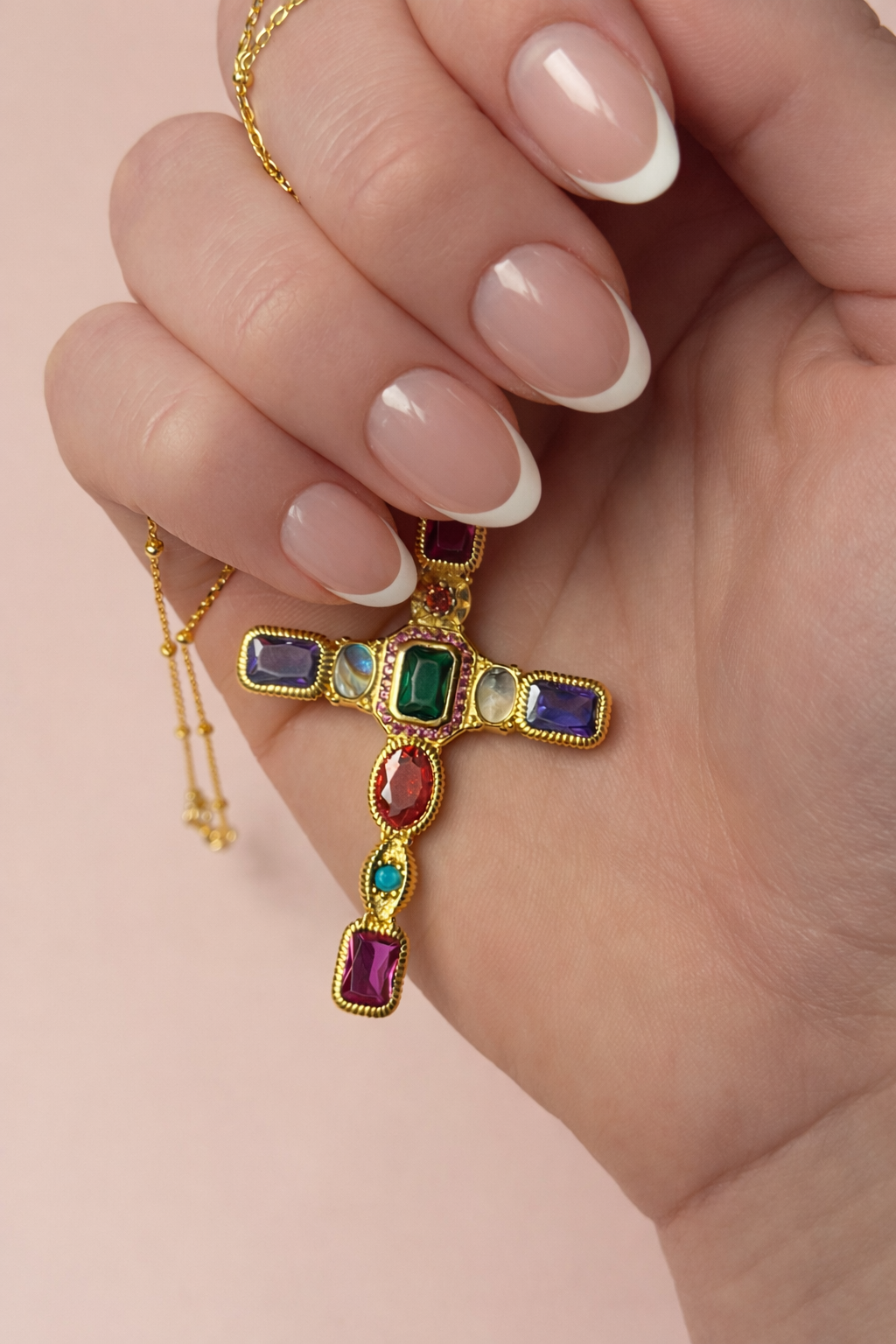Rainbow Pavé Cross Necklace