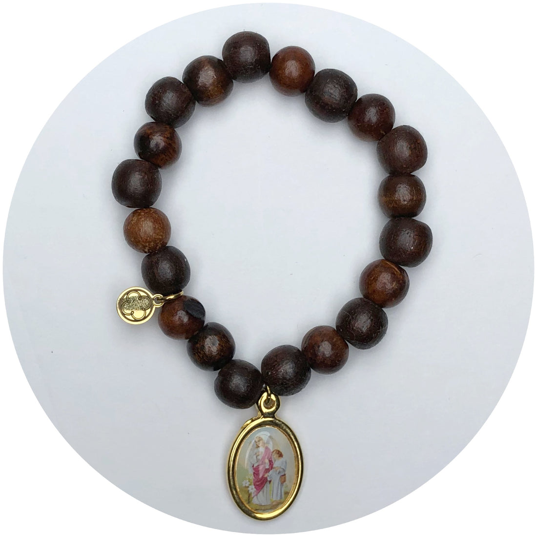 Dark Cocoa Wood with Guardian Angel Pictured Pendant