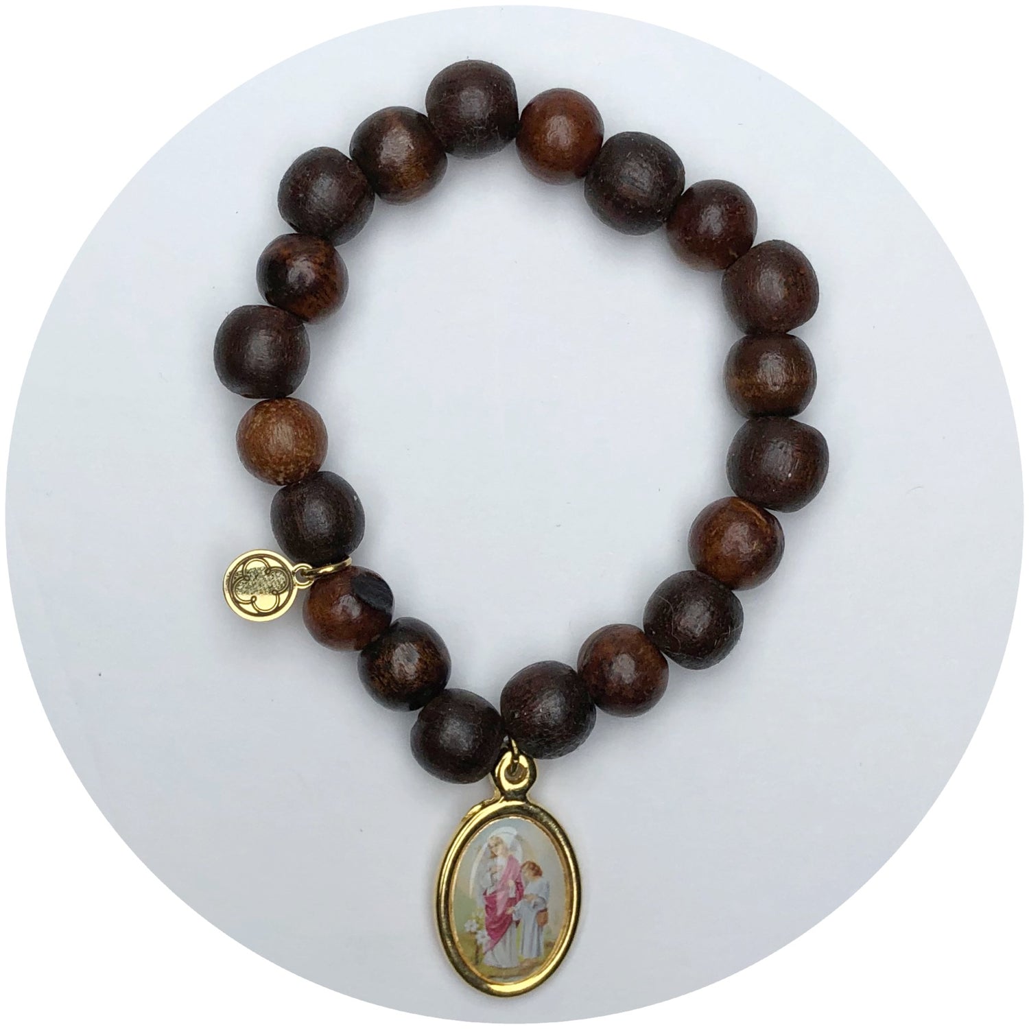 Dark Cocoa Wood with Guardian Angel Pictured Pendant